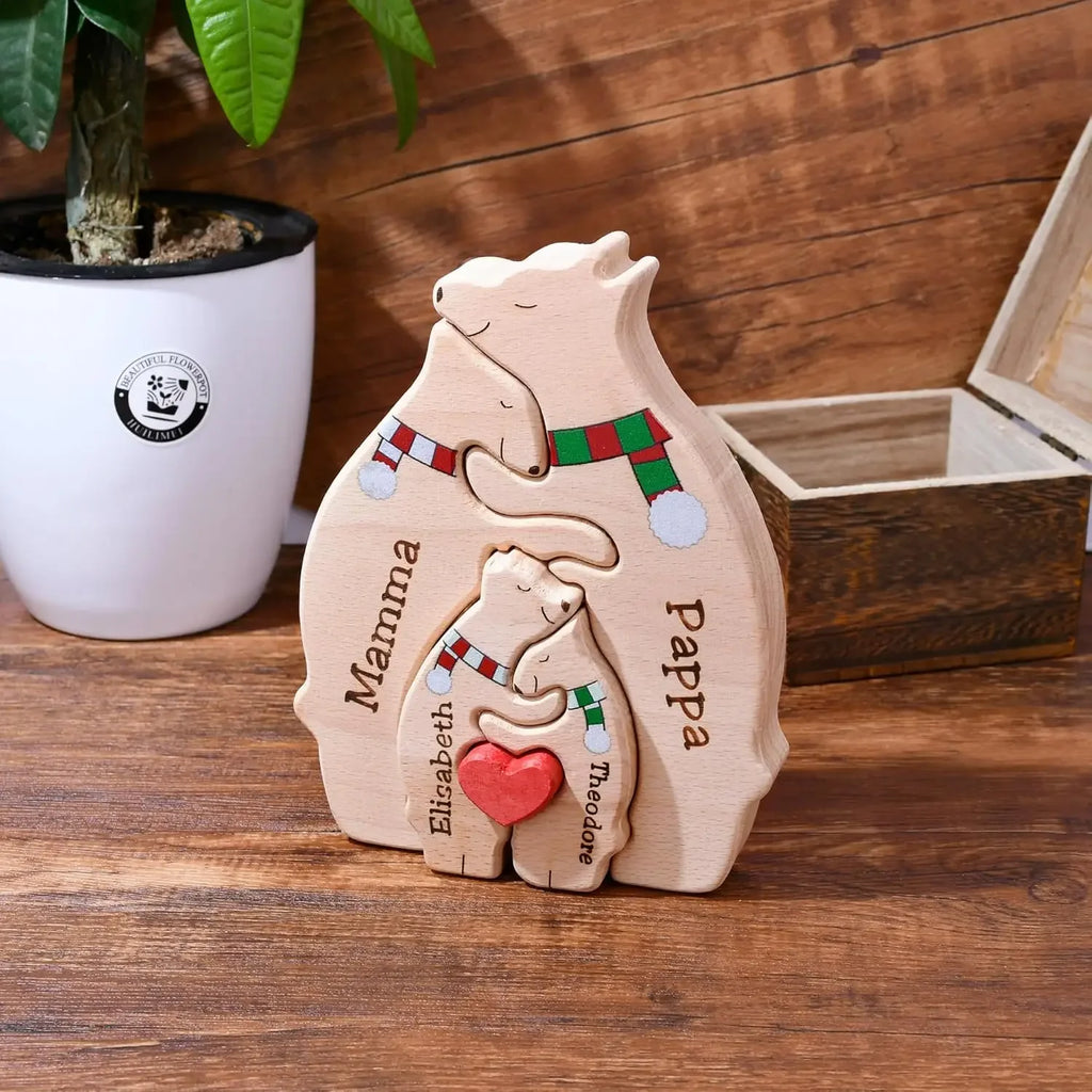 memoboxes™ Custom Bear Family Wooden Puzzle – Personalized Family Keepsake